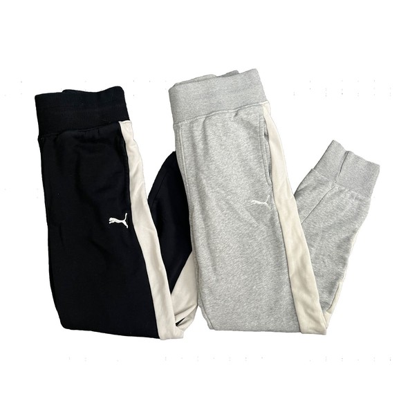 2 Set Puma Black and Gray White Stripe Comfy Jogger Track Sweatpants Size S/P - Picture 1 of 3